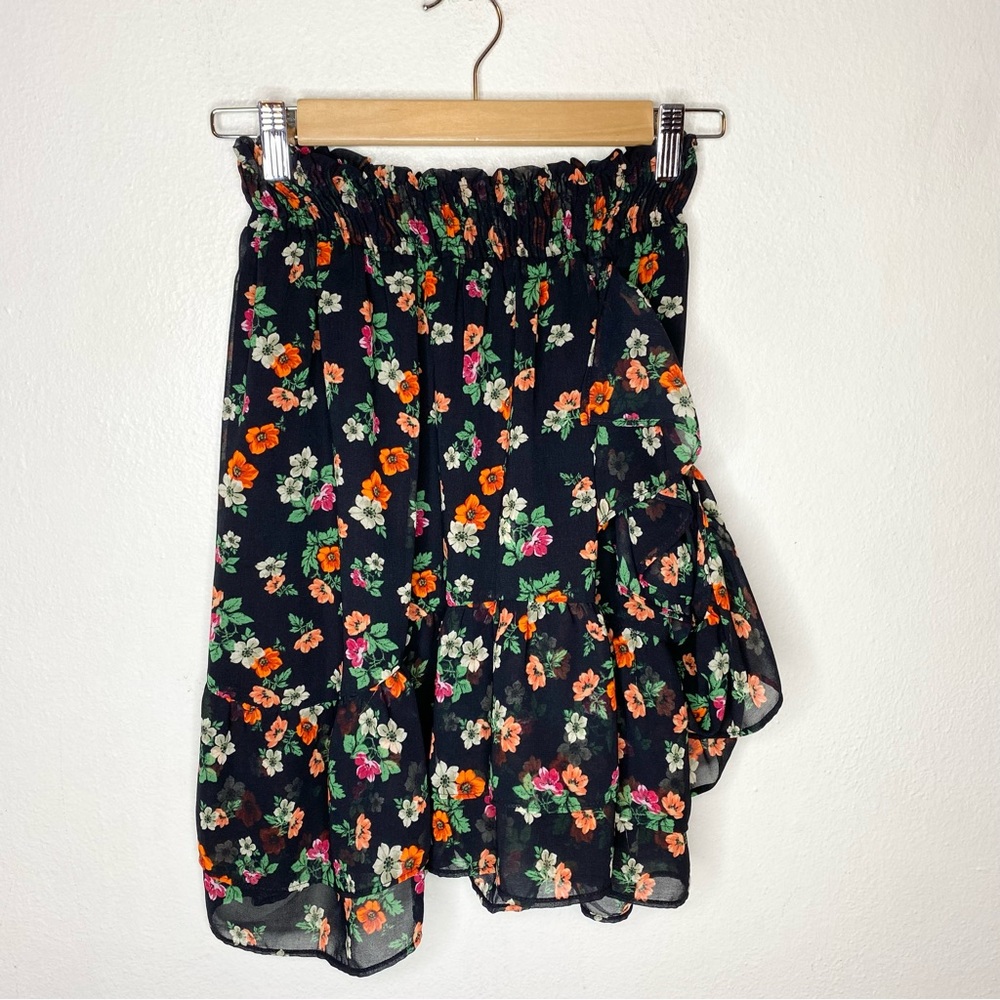 Maje Black Floral Mini Skirt